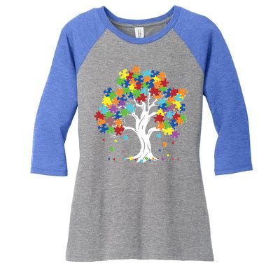 Autism Awareness Puzzle Piece Tree Women's Tri-Blend 3/4-Sleeve Raglan Shirt