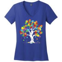 Autism Awareness Puzzle Piece Tree Women's V-Neck T-Shirt