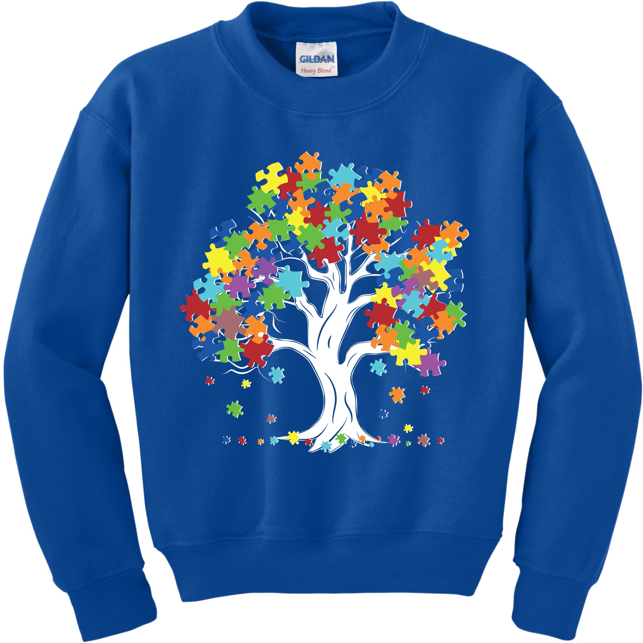 Autism Awareness Puzzle Piece Tree Kids Sweatshirt
