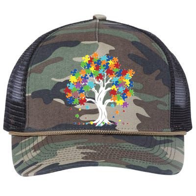 Autism Awareness Puzzle Piece Tree Retro Rope Trucker Hat Cap