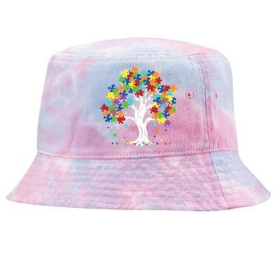 Autism Awareness Puzzle Piece Tree Tie-Dyed Bucket Hat