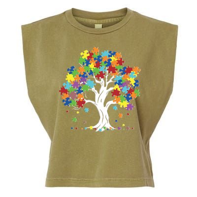 Autism Awareness Puzzle Piece Tree Garment-Dyed Women's Muscle Tee