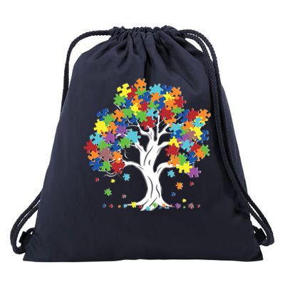 Autism Awareness Puzzle Piece Tree Drawstring Bag