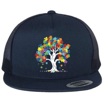 Autism Awareness Puzzle Piece Tree Flat Bill Trucker Hat