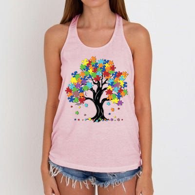 Autism Awareness Puzzle Piece Tree Women's Knotted Racerback Tank