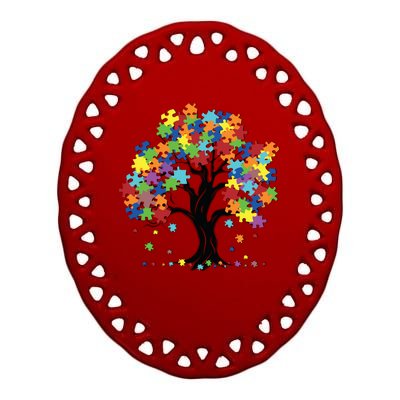 Autism Awareness Puzzle Piece Tree Ceramic Oval Ornament