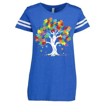 Autism Awareness Puzzle Piece Tree Enza Ladies Jersey Football T-Shirt