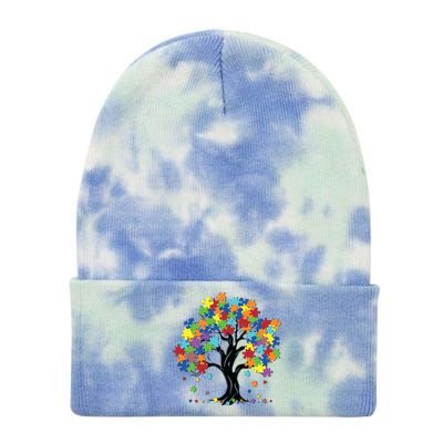 Autism Awareness Puzzle Piece Tree Tie Dye 12in Knit Beanie