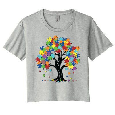 Autism Awareness Puzzle Piece Tree Women's Crop Top Tee