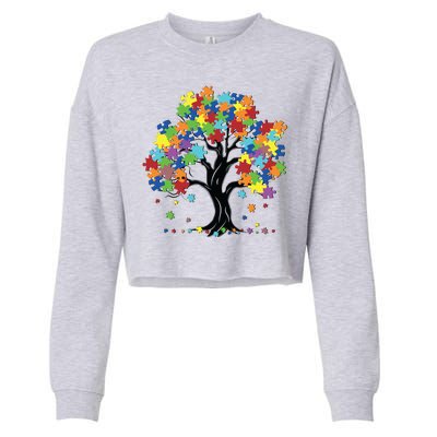 Autism Awareness Puzzle Piece Tree Cropped Pullover Crew