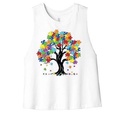 Autism Awareness Puzzle Piece Tree Women's Racerback Cropped Tank