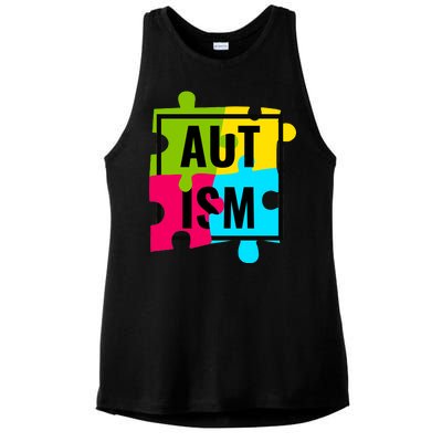 Autism Awareness Puzzle Pieces Ladies PosiCharge Tri-Blend Wicking Tank