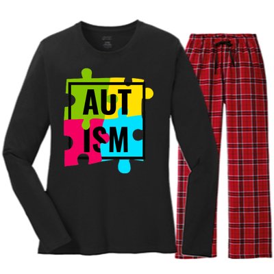 Autism Awareness Puzzle Pieces Women's Long Sleeve Flannel Pajama Set 