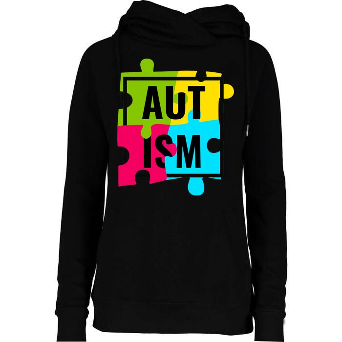 Autism Awareness Puzzle Pieces Womens Funnel Neck Pullover Hood