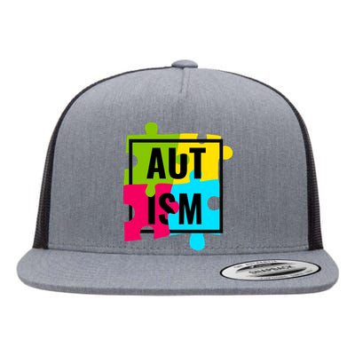 Autism Awareness Puzzle Pieces Flat Bill Trucker Hat