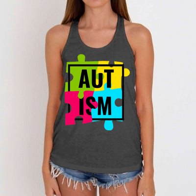 Autism Awareness Puzzle Pieces Women's Knotted Racerback Tank