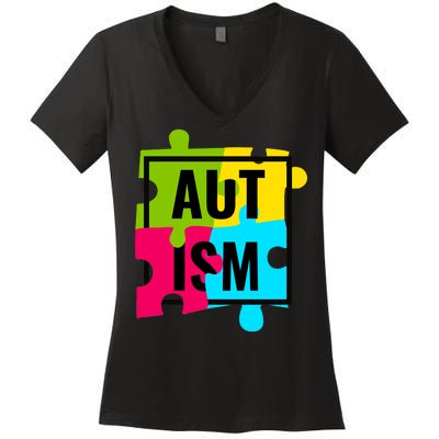 Autism Awareness Puzzle Pieces Women's V-Neck T-Shirt