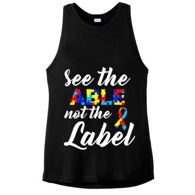 Autism Awareness Puzzle See The Able Not The Label Ladies PosiCharge Tri-Blend Wicking Tank