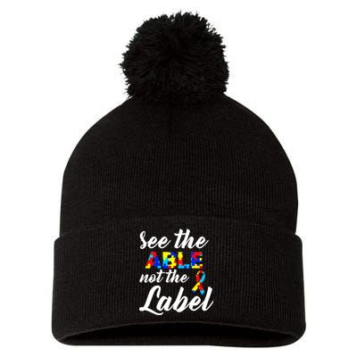 Autism Awareness Puzzle See The Able Not The Label Pom Pom 12in Knit Beanie