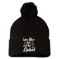 Autism Awareness Puzzle See The Able Not The Label Pom Pom 12in Knit Beanie