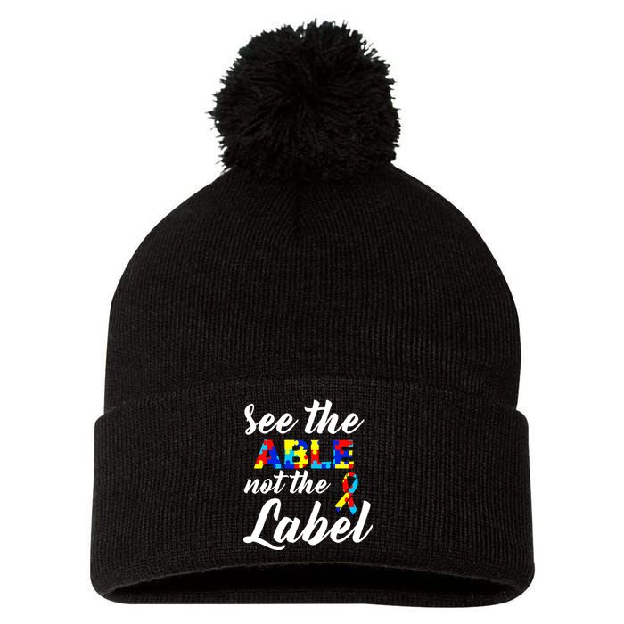 Autism Awareness Puzzle See The Able Not The Label Pom Pom 12in Knit Beanie