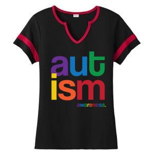 Autism Awareness Rainbow Letters Ladies Halftime Notch Neck Tee