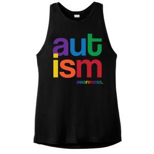 Autism Awareness Rainbow Letters Ladies PosiCharge Tri-Blend Wicking Tank