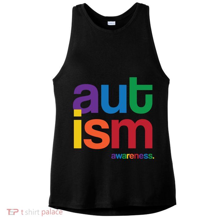 Autism Awareness Rainbow Letters Ladies PosiCharge Tri-Blend Wicking Tank