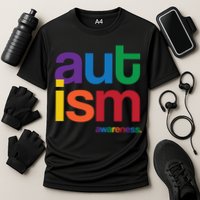 Autism Awareness Rainbow Letters Cooling Performance Crew T-Shirt