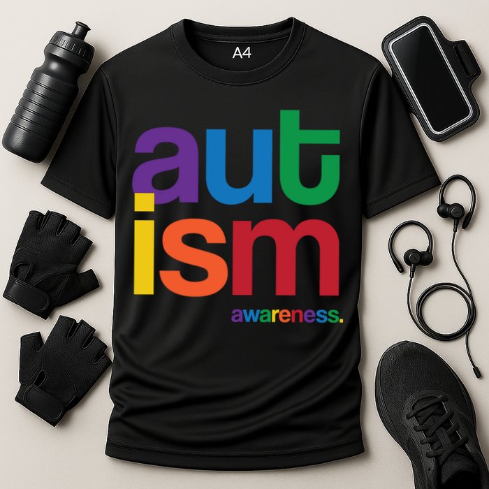 Autism Awareness Rainbow Letters Cooling Performance Crew T-Shirt