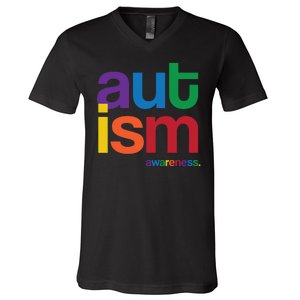 Autism Awareness Rainbow Letters V-Neck T-Shirt