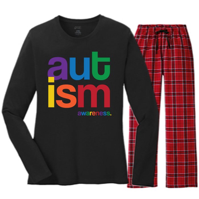 Autism Awareness Rainbow Letters Women's Long Sleeve Flannel Pajama Set 