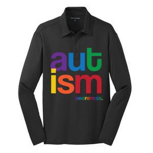 Autism Awareness Rainbow Letters Silk Touch Performance Long Sleeve Polo