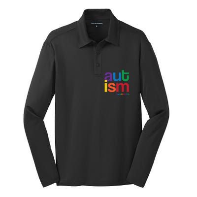 Autism Awareness Rainbow Letters Silk Touch Performance Long Sleeve Polo