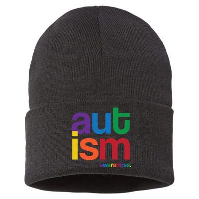 Autism Awareness Rainbow Letters Sustainable Knit Beanie