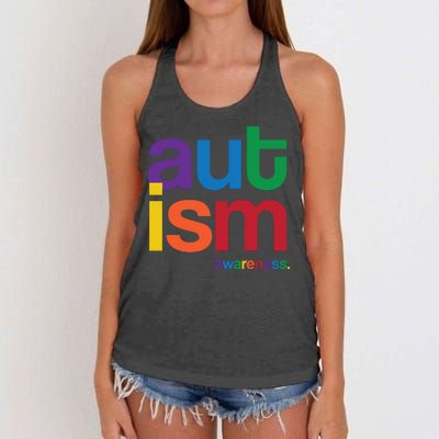 Autism Awareness Rainbow Letters Women's Knotted Racerback Tank