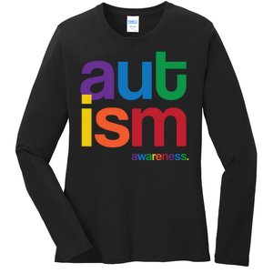 Autism Awareness Rainbow Letters Ladies Long Sleeve Shirt