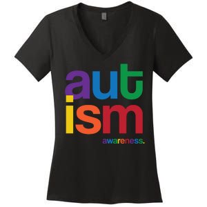 Autism Awareness Rainbow Letters Women's V-Neck T-Shirt