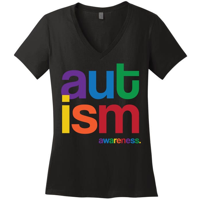 Autism Awareness Rainbow Letters Women's V-Neck T-Shirt