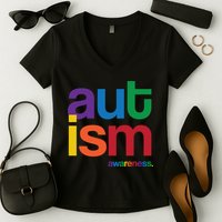 Autism Awareness Rainbow Letters Women's V-Neck T-Shirt