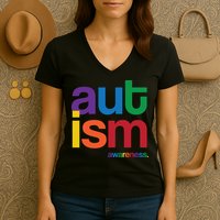 Autism Awareness Rainbow Letters Women's V-Neck T-Shirt