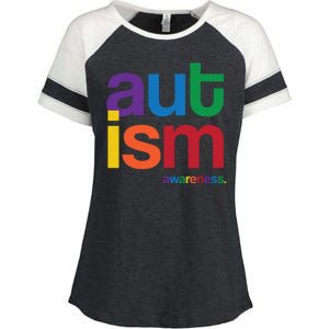 Autism Awareness Rainbow Letters Enza Ladies Jersey Colorblock Tee