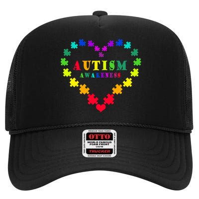 Autism Awareness Rainbow Puzzles Of Love High Crown Mesh Back Trucker Hat