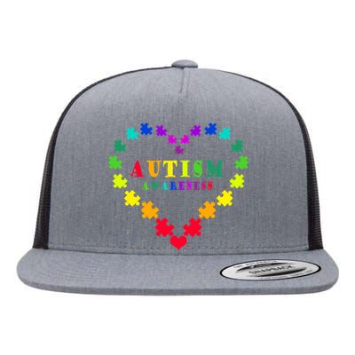 Autism Awareness Rainbow Puzzles Of Love Flat Bill Trucker Hat