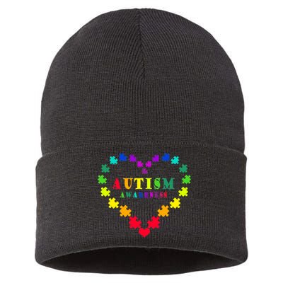 Autism Awareness Rainbow Puzzles Of Love Sustainable Knit Beanie