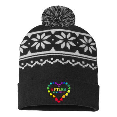 Autism Awareness Rainbow Puzzles Of Love USA-Made Snowflake Beanie