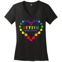 Autism Awareness Rainbow Puzzles Of Love Women's V-Neck T-Shirt