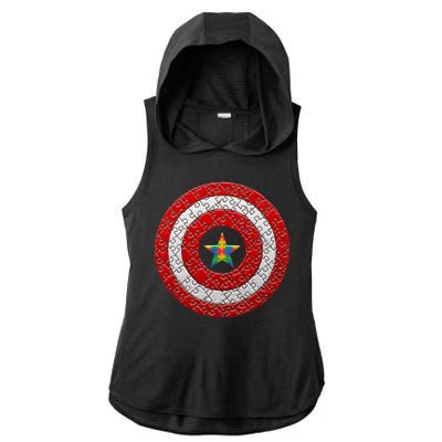 Autism Awareness Star Hero Shield Ladies PosiCharge Tri-Blend Wicking Draft Hoodie Tank