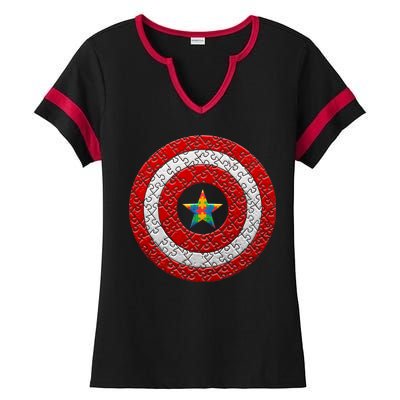 Autism Awareness Star Hero Shield Ladies Halftime Notch Neck Tee