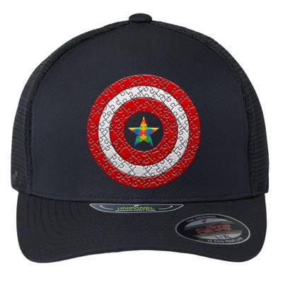 Autism Awareness Star Hero Shield Flexfit Unipanel Trucker Cap